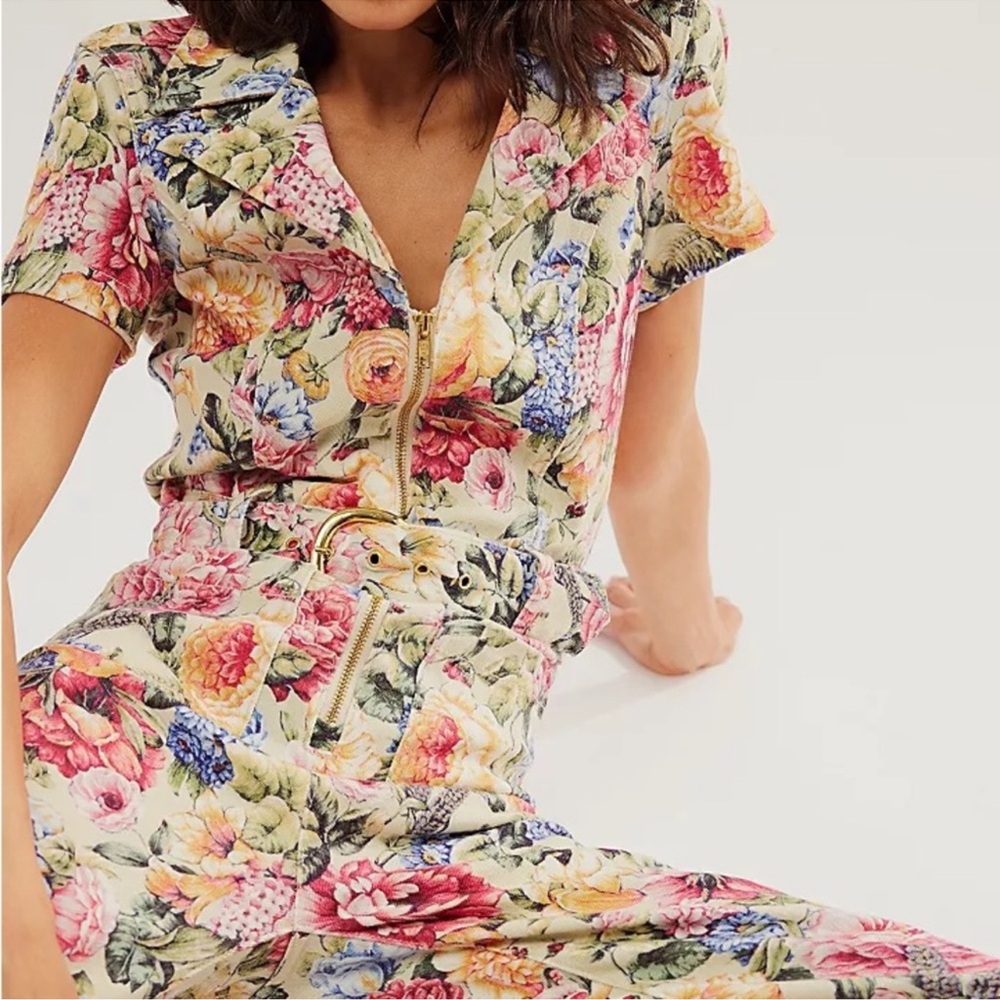 Show me your MuMu Floral Quilted Short-Sleeve Jumpsuit in Multi